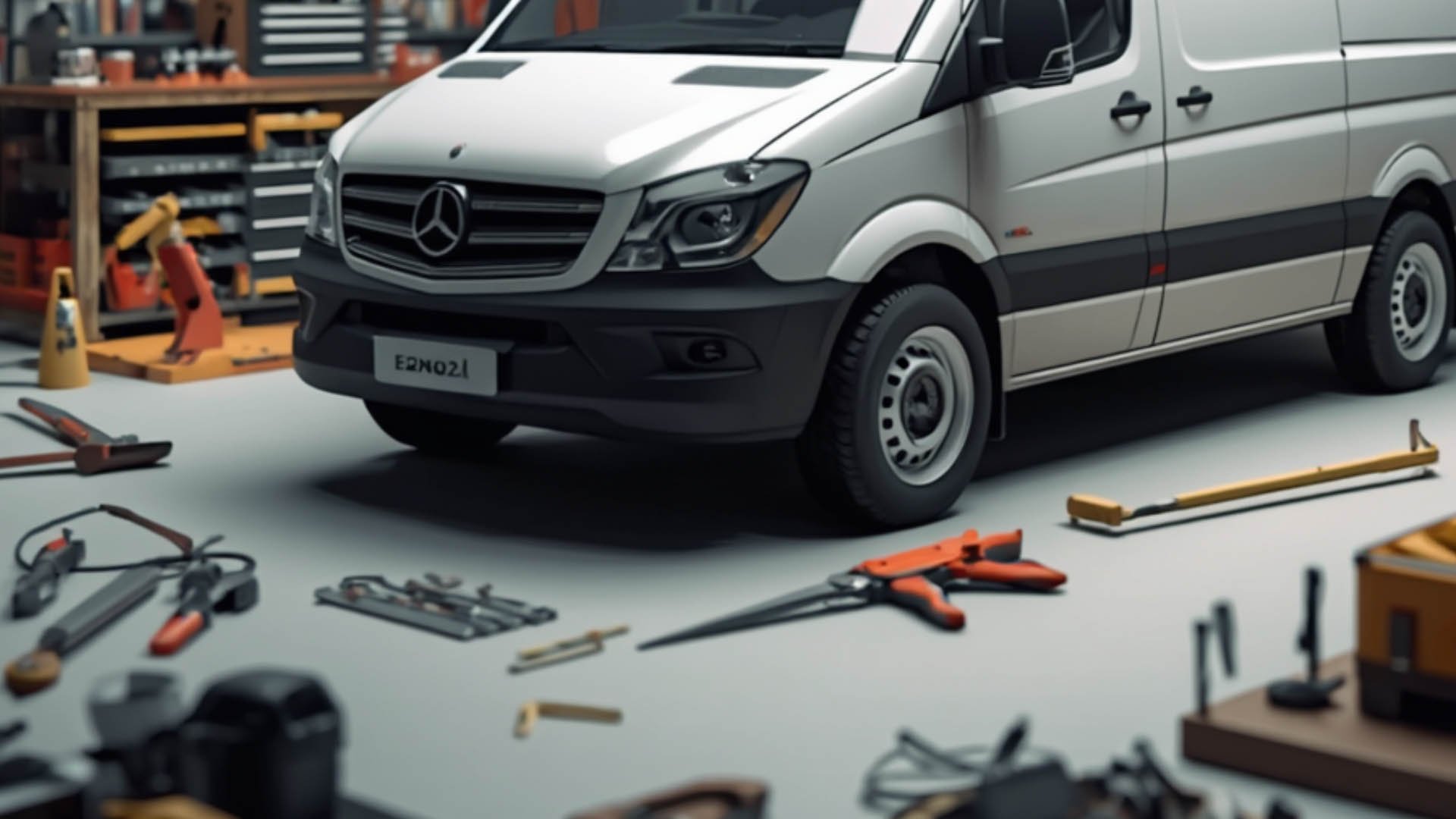 Title graphic for Abilene businesses: "Fleet Maintenance: Minimizing Downtime After a Wreck." The image features a commercial van and a heavy-duty truck parked in front of a professional repair facility under a Texas sky.
