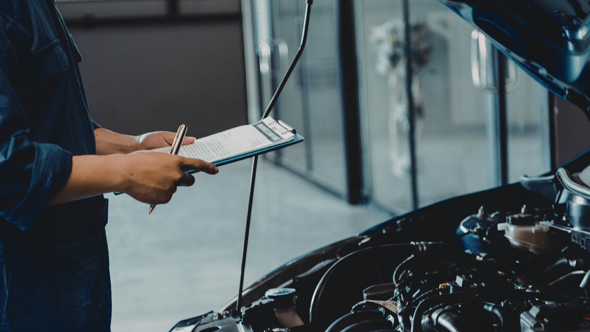 Title graphic reading "The Lease-End Inspection Guide: How to Avoid Massive Excess Wear Fees" featuring a checklist on a clipboard and a close-up of a tire tread depth gauge.